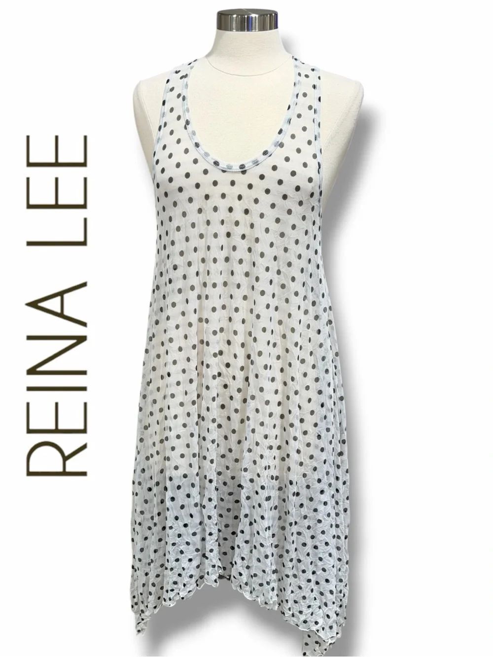Reina Lee White/Black Mesh Polka Dot Tank Dress in the Size Medium